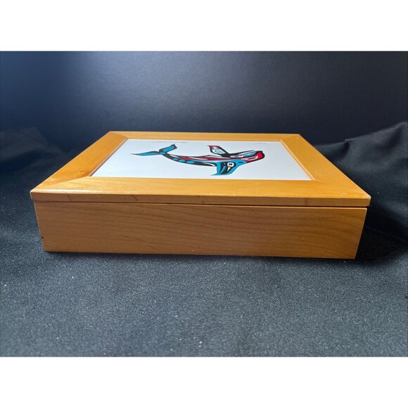 Orca Whale Tile On Handmade Wood Trinket Box By Glenn Mcnutt Alaska Native Art - Picture 9 of 13